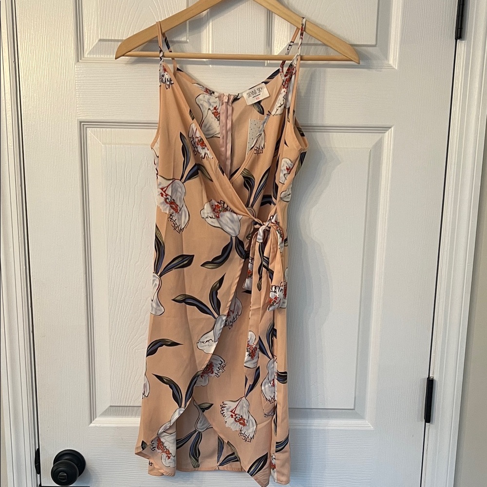Sienna Sky Peachy Pink Tropical Floral Midi Wrap Dress